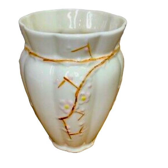 Vintage Belleek Pottery Thorn Vase Yellow 7th Gold/Brown Mark 1980-1992 - Picture 1 of 6